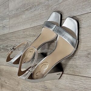 Sam Edelman Size 6 Silver Leather Daniella Block Heeled Sandal